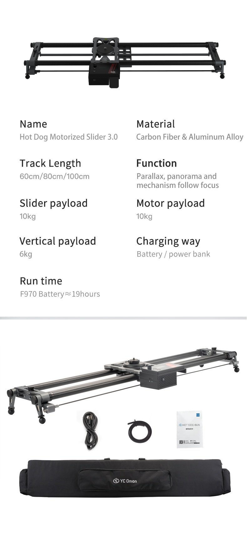 YC Onion Hot Dog 100cm Carbon Fiber Motorized Camera Slider-india-tiyana