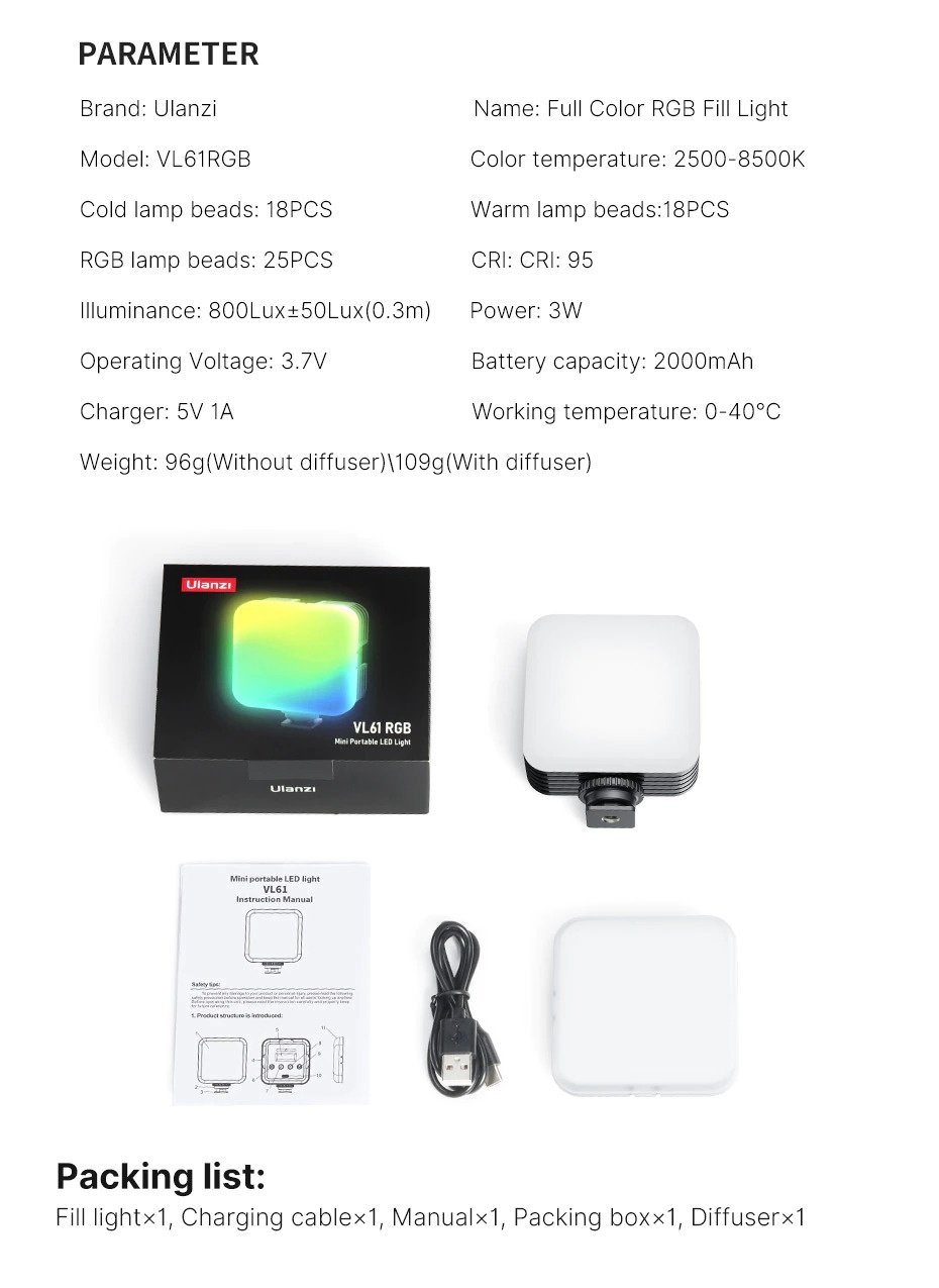 Ulanzi VL61 RGB Fill Light india tiyana 8