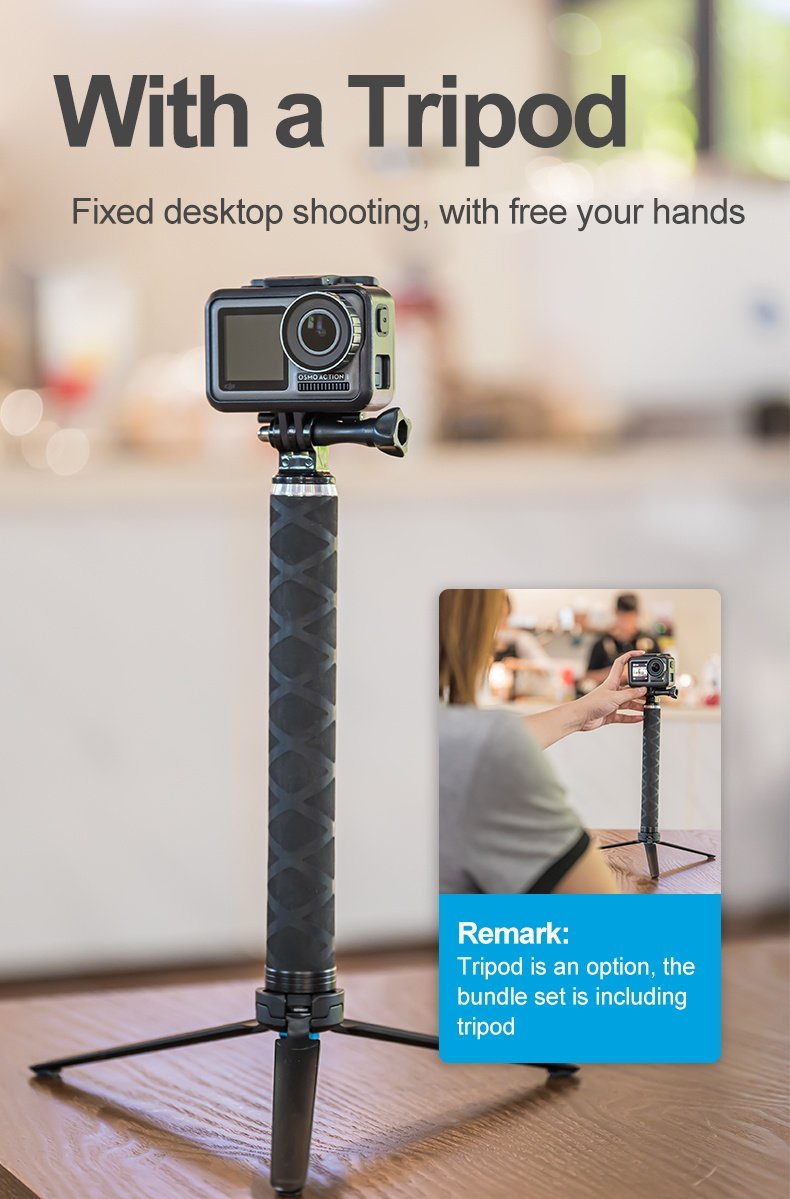 TELESIN TE-MNP-90T 90cm Carbon Fiber Extendable Selfie Monopod with Aluminum Tripod Stand india tiyana 7