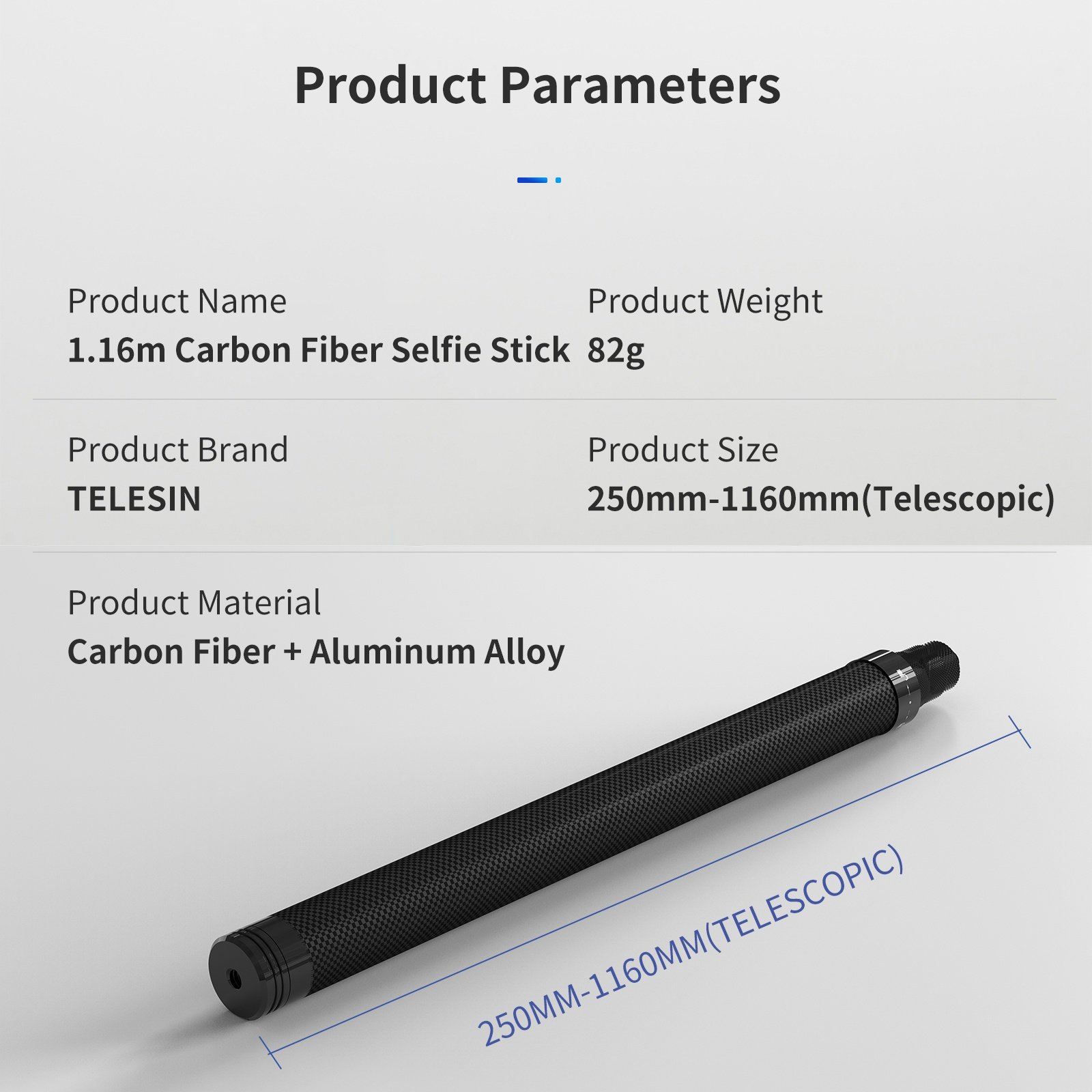 TELESIN TE-MNP-117 1.16M Carbon Fiber Adjustable Selfie Stick india tiynaa 13