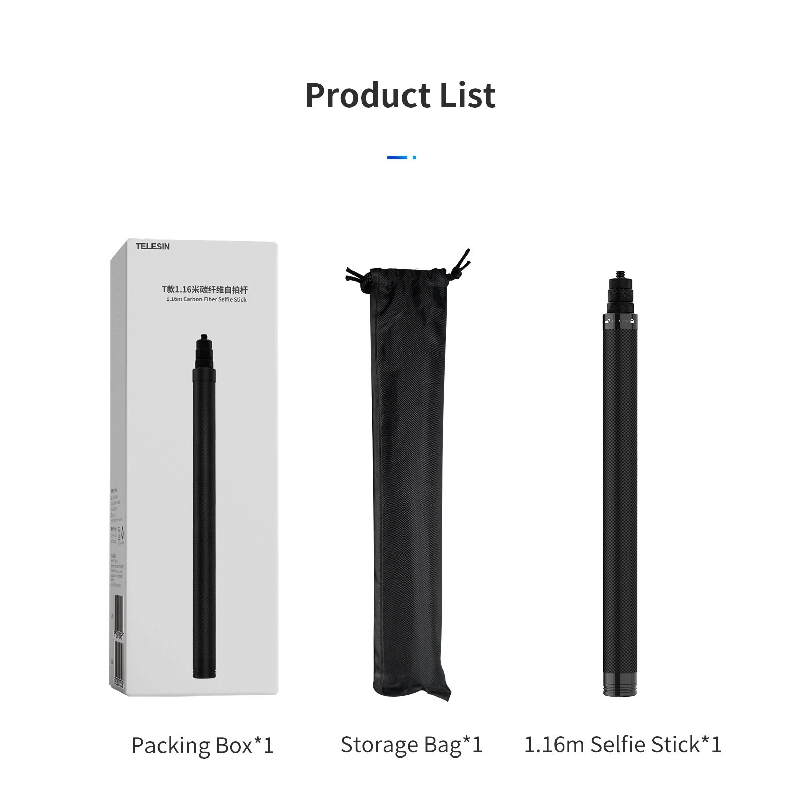 TELESIN TE-MNP-117 1.16M Carbon Fiber Adjustable Selfie Stick india tiyana 15