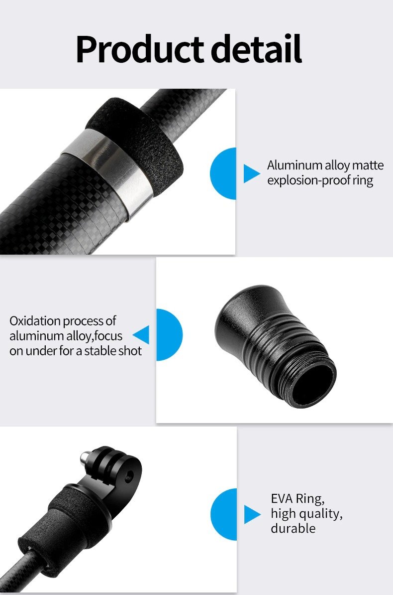 TELESIN 2.7M Long Carbon Fiber Handheld Selfie Stick Extendable Pole Monopod india tiyana 7