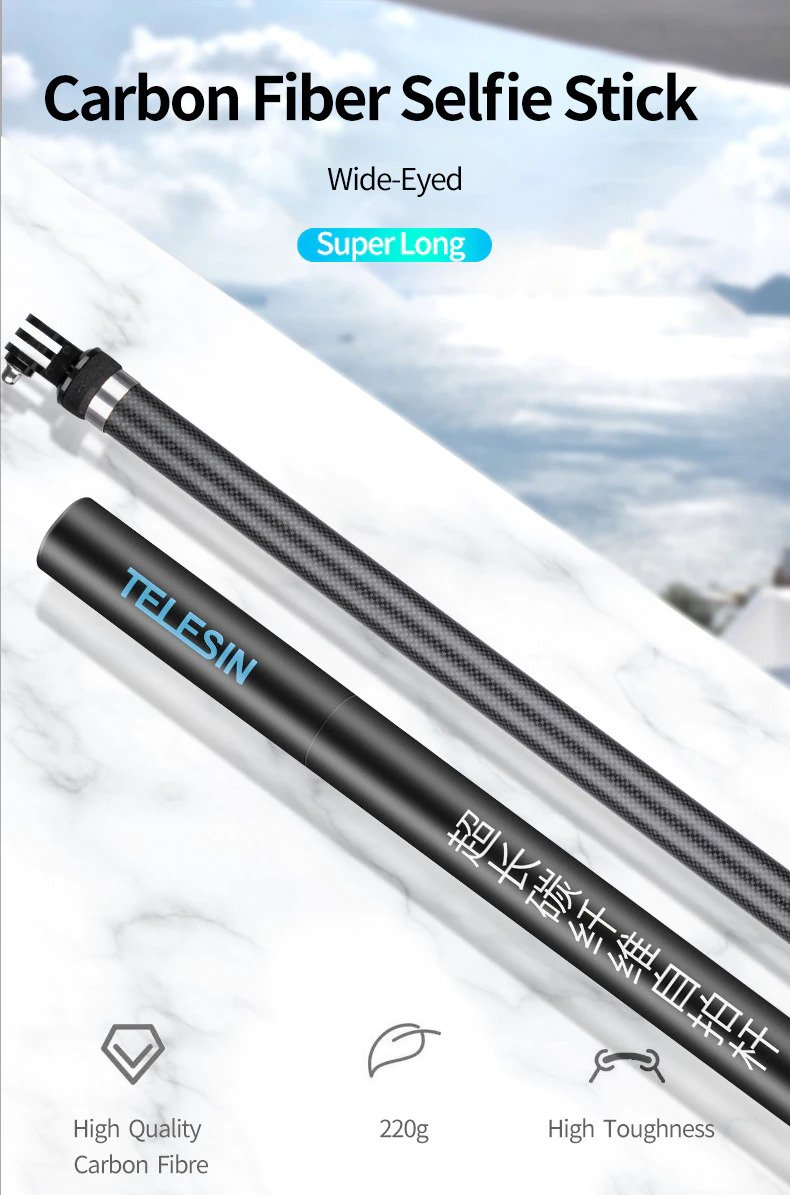 TELESIN 2.7M Long Carbon Fiber Handheld Selfie Stick Extendable Pole Monopod india tiyana 1