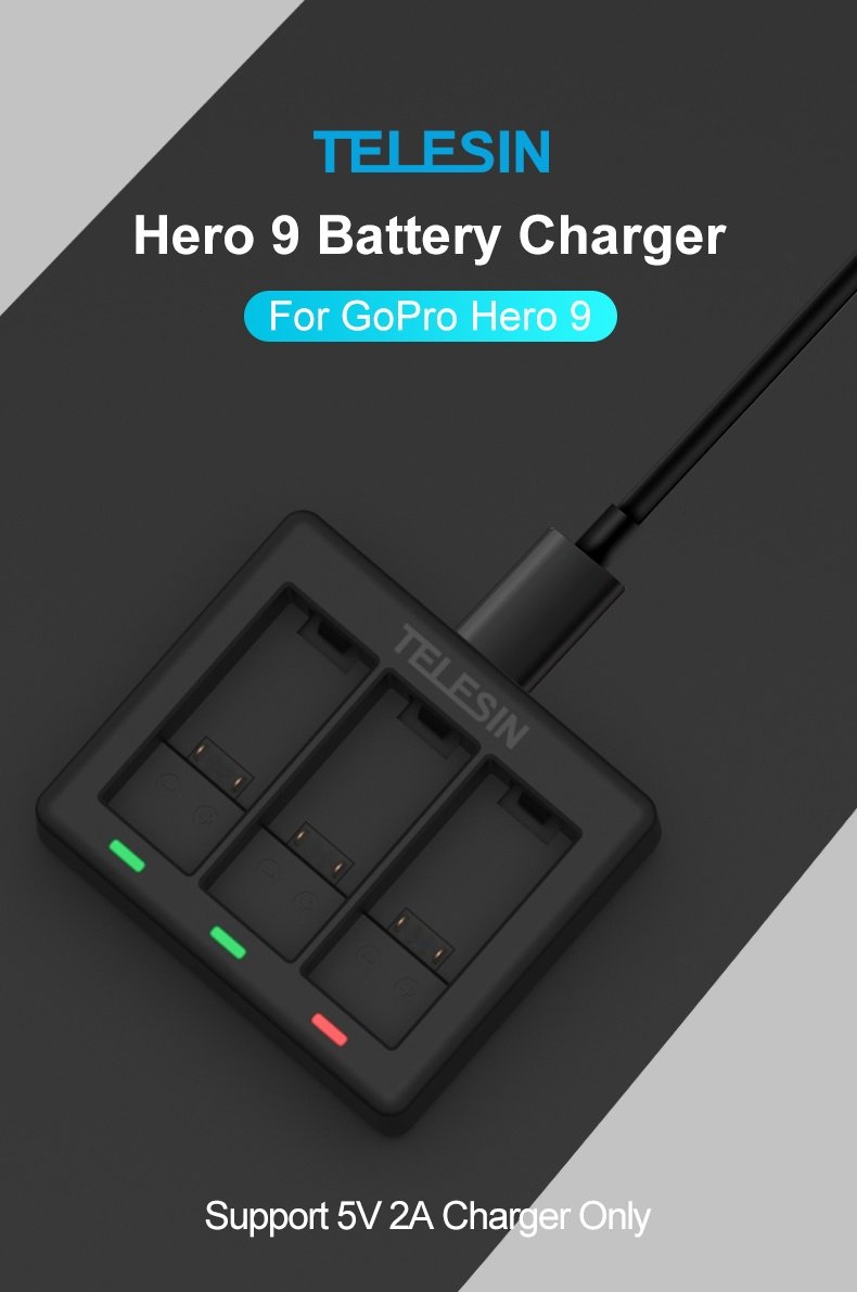 TELESIN GP-BCG-902 3-Channel Triple Battery Charger for GoPro HERO 9 india tiyana 9