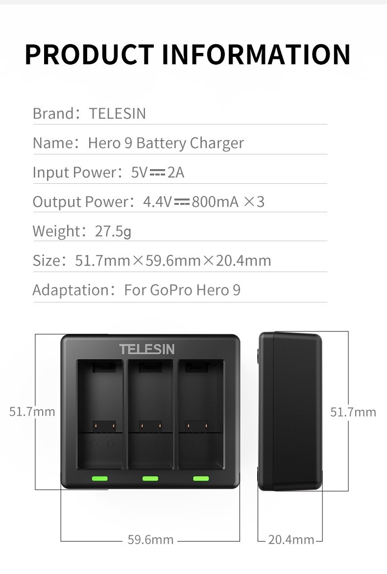 TELESIN GP-BCG-902 3-Channel Triple Battery Charger for GoPro HERO 9 india tiyana 14