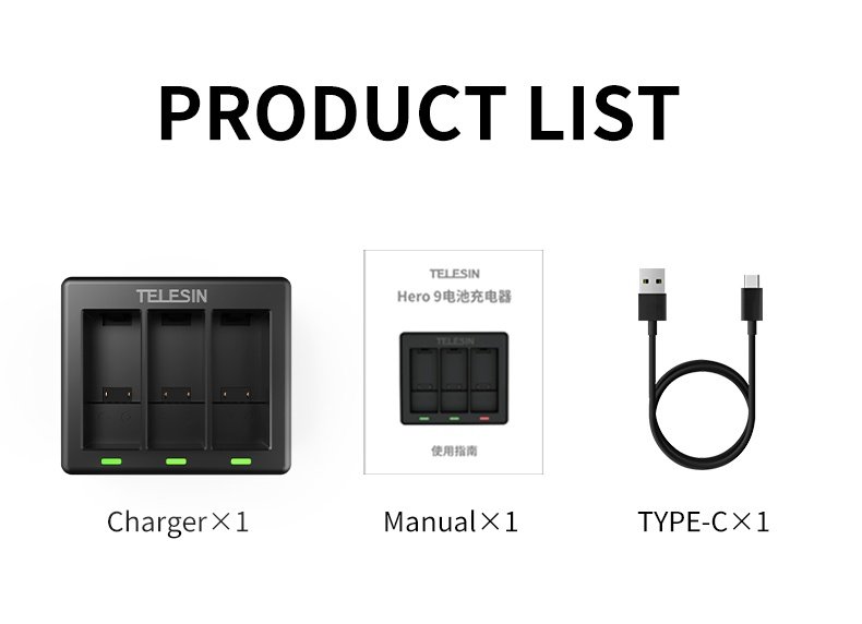 TELESIN GP-BCG-902 3-Channel Triple Battery Charger for GoPro HERO 9 india tiyana 15