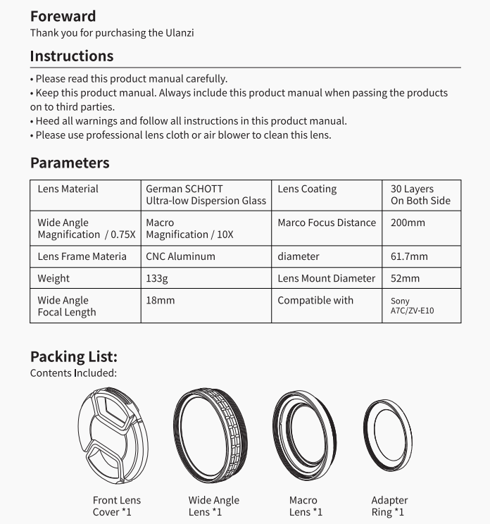 Ulanzi 2647 WL-3 Wide Angle/Macro Lens for Sony Cameras india tiyana 11