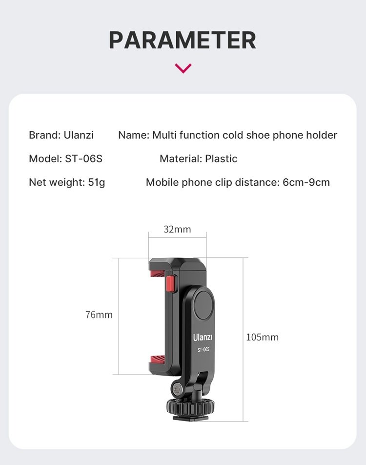 Ulanzi 2575 ST-06S Multi-function Cold Shoe Phone Holder india tiyana 8