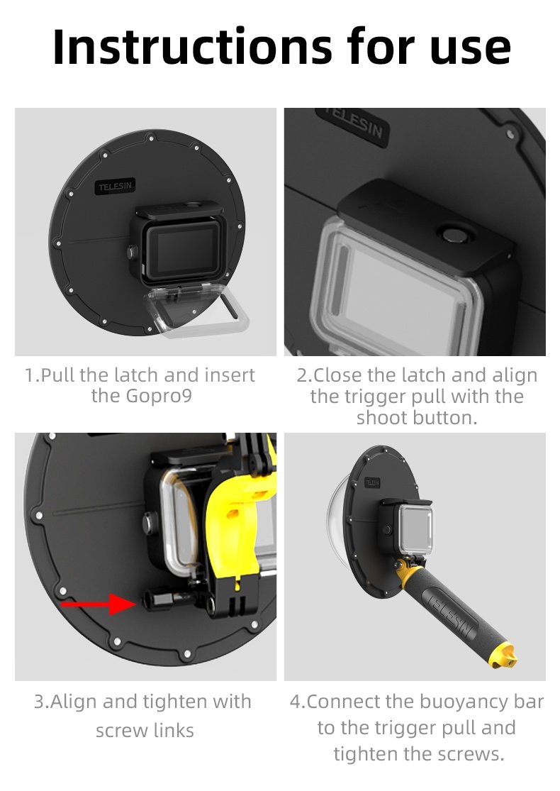 TELESIN GP-DMP-T09 Dome Port Waterproof Housing Case Used For GoPro 9/10 india tiyana 3