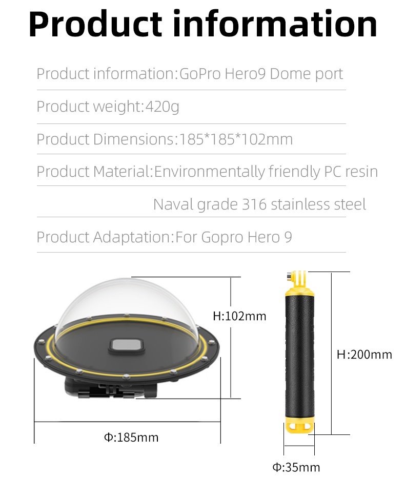 TELESIN GP-DMP-T09 Dome Port Waterproof Housing Case Used For GoPro 9/10 india tiyana 2